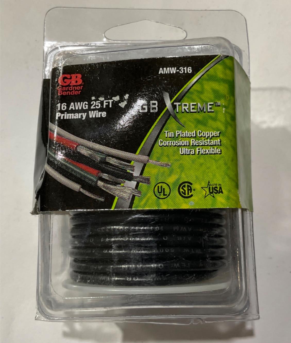 Gardner Bender 16 AWG 25'Black Xtreme Primary Wire AMW-316 USA