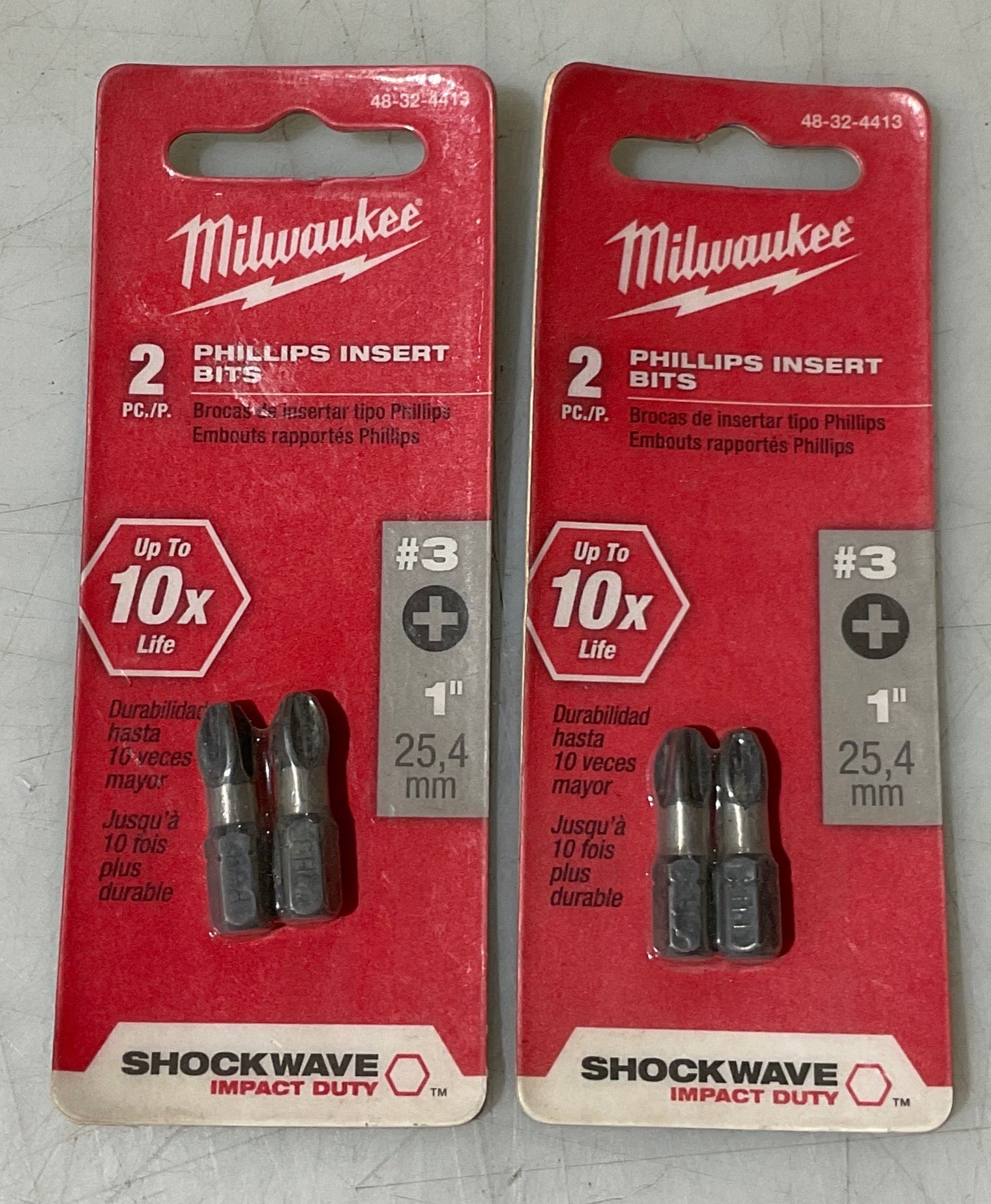 Milwaukee #3x 1" Shockwave impact Phillips Insert bits 2-2pks 48-32-4413 #88
