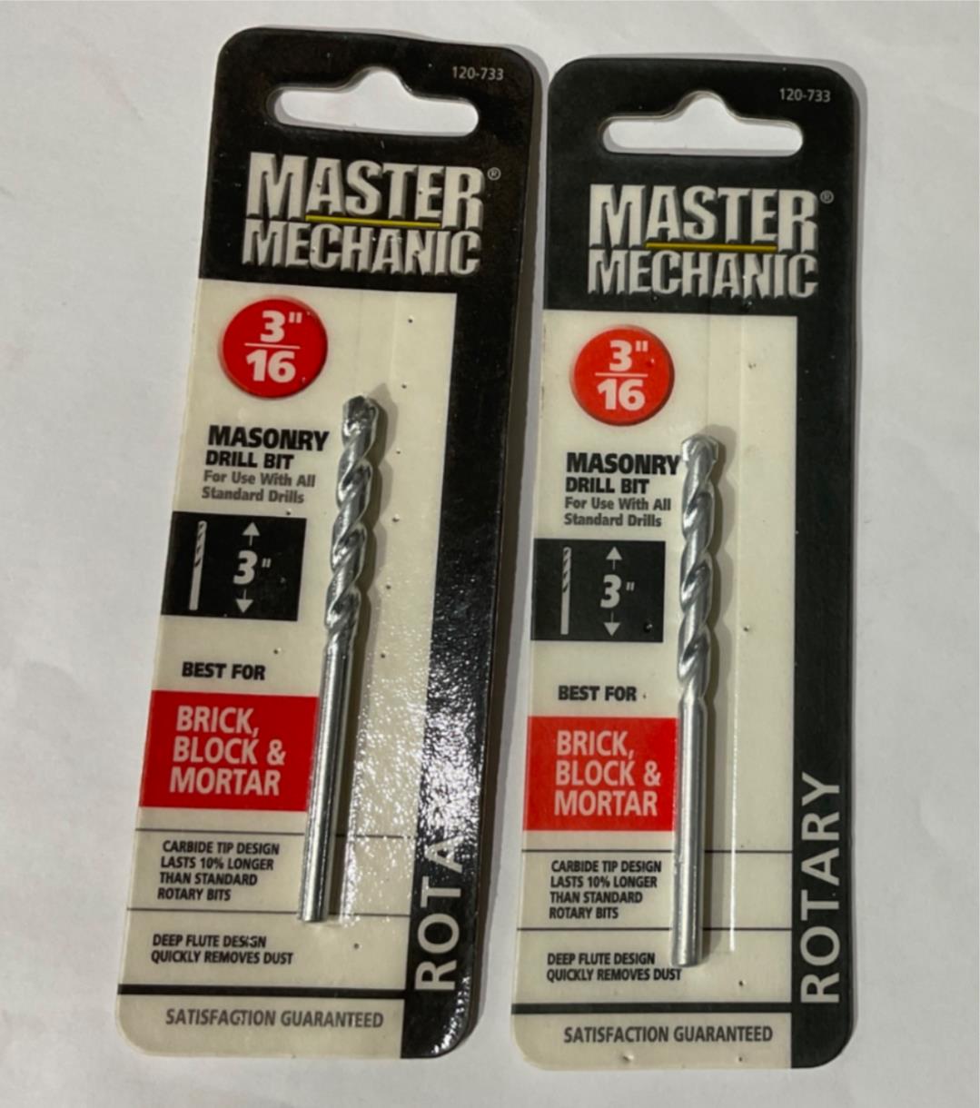 Master Mechanic 120 733 3/16" Masonry 3" Carbide Tip Rotary Drill Bit 2pks