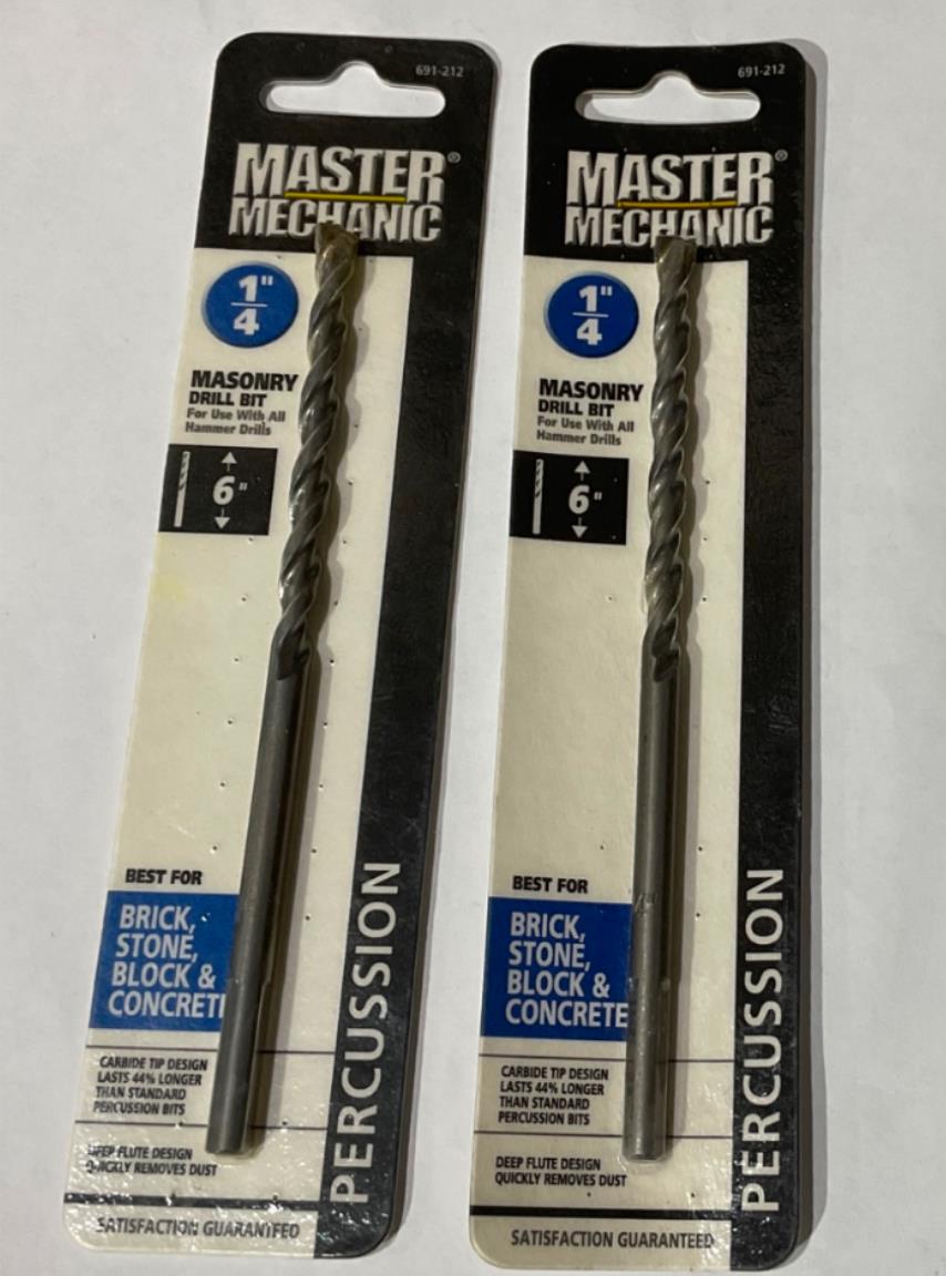 Master Mechanic 691 212 1/4" Masonry 6" long Carbide Tip Drill Bit 2pks