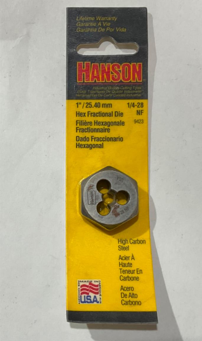 Hanson 9423 1/4-28 NF 1" Hex Die USA #I-90