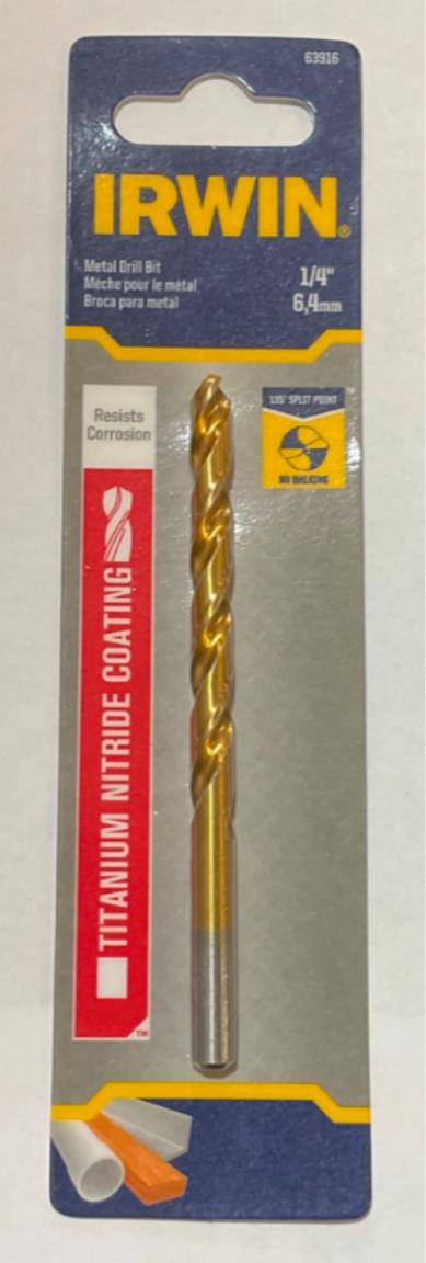Irwin 63916 1/4" 4" Titanium Nitride coated Metal drill bit #I-13