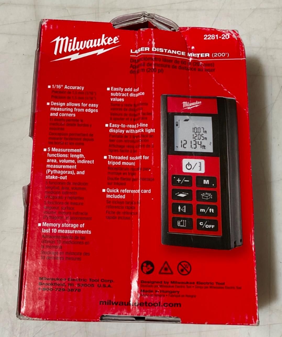 MIlwaukee 200' Laser Distance Meter 2281-20 USA