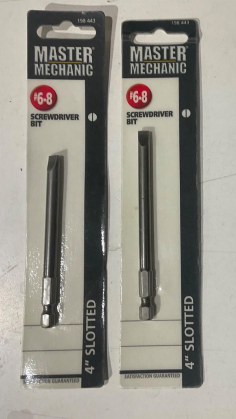 Master Mechanic 198 443 #6-8 Slotted 4" Screwdriver Bit 2pks