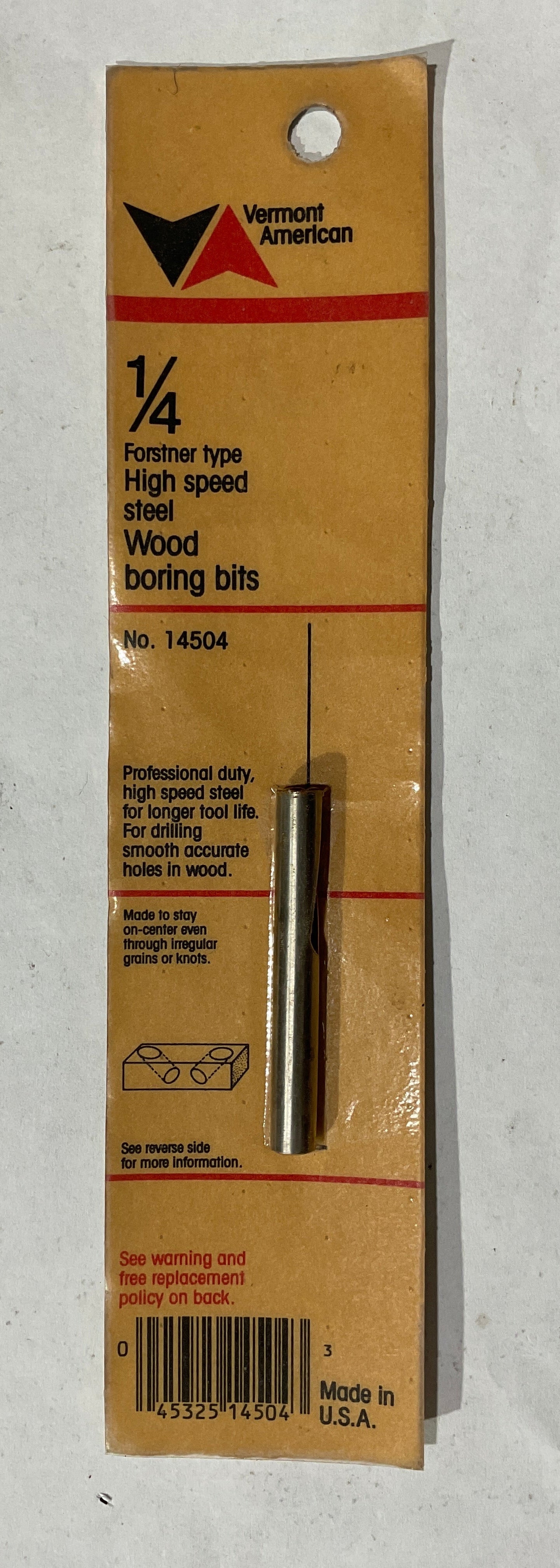 Vermont American 14504 1/4" Wood High Speed Steel Forstner Drill Bit USA