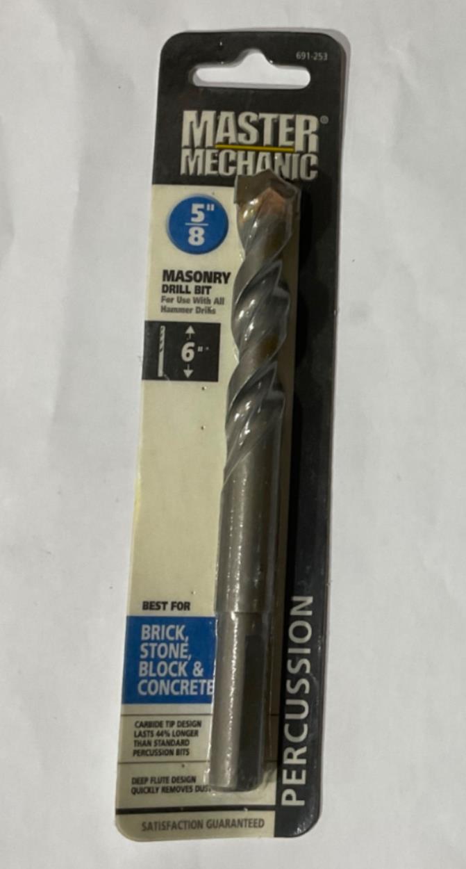 Master Mechanic 691 253 5/8" Masonry 6" Carbide Tip Percussion Drill Bit