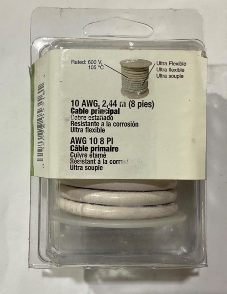 Gardner Bender 10 AWG 8' White Xtreme Primary Wire AMW-330 USA