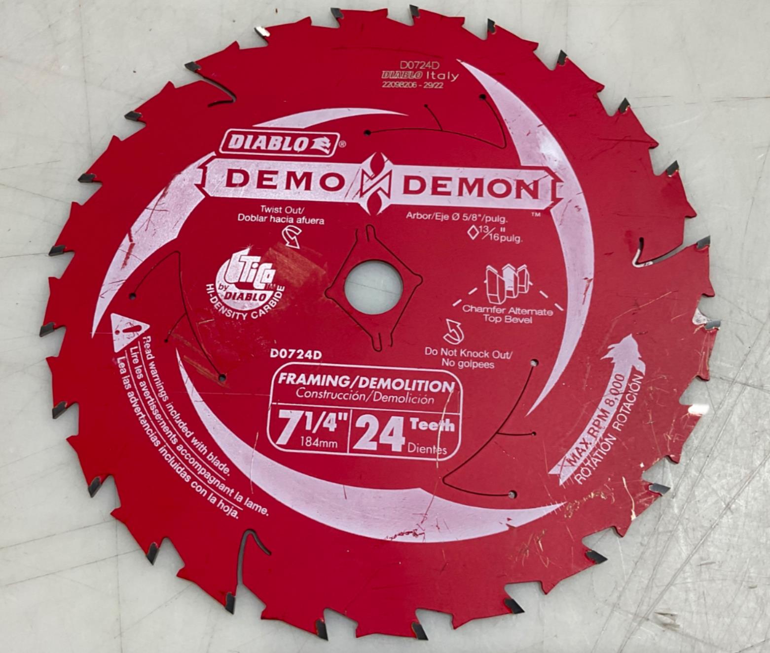 Diablo D0724D 7-1/4" x 24T Framing/Demolition Saw Blade