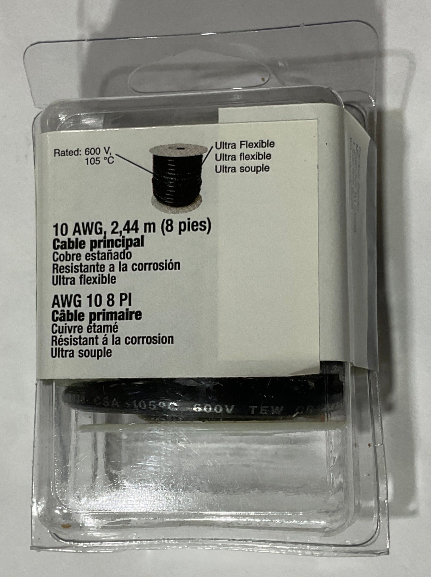 Gardner Bender 10 AWG 8' Black Tin Plated Copper Xtreme Primary Wire AMW-310 USA