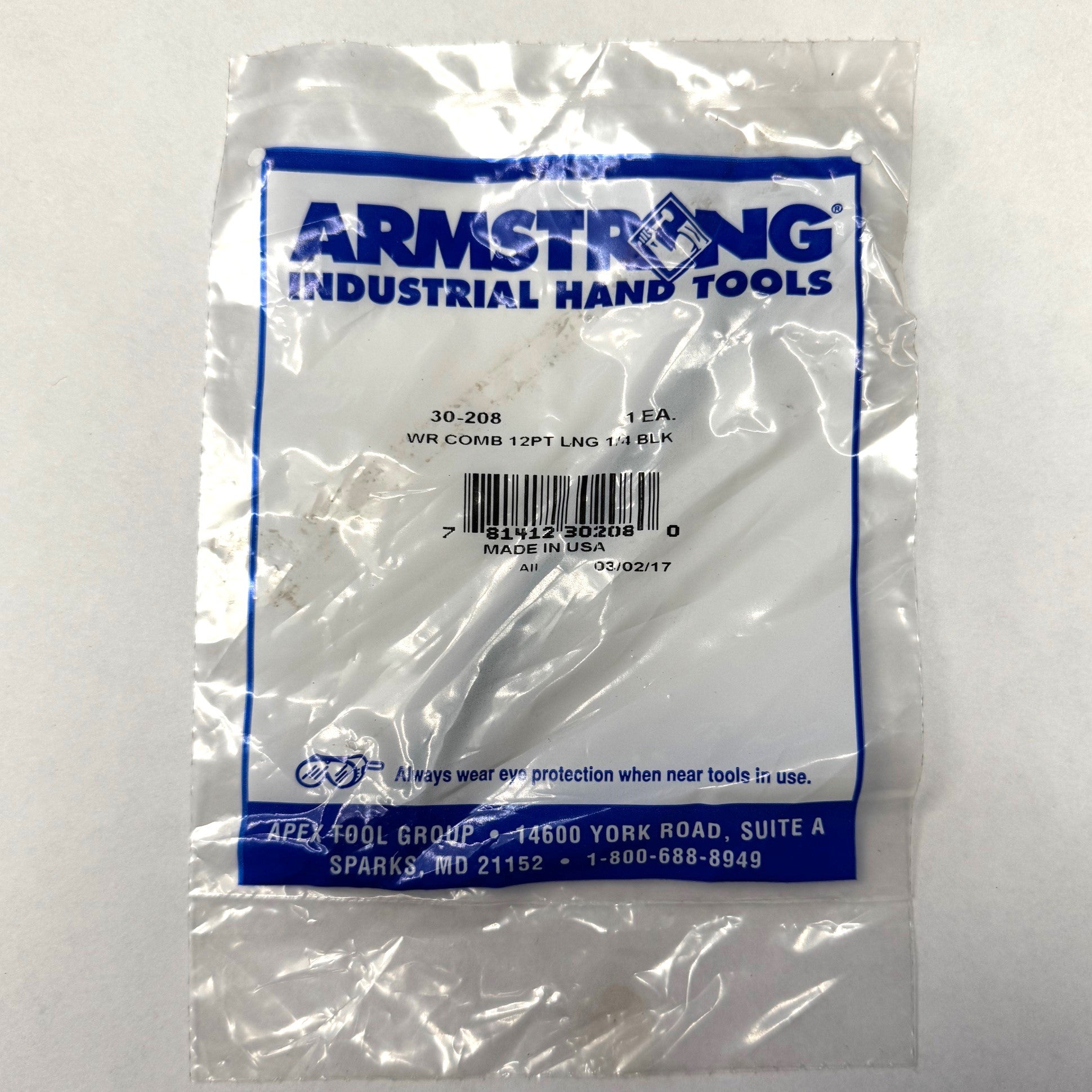 Armstrong 1/4" Black Long Pattern Combination Wrench 12 Point USA 30-208