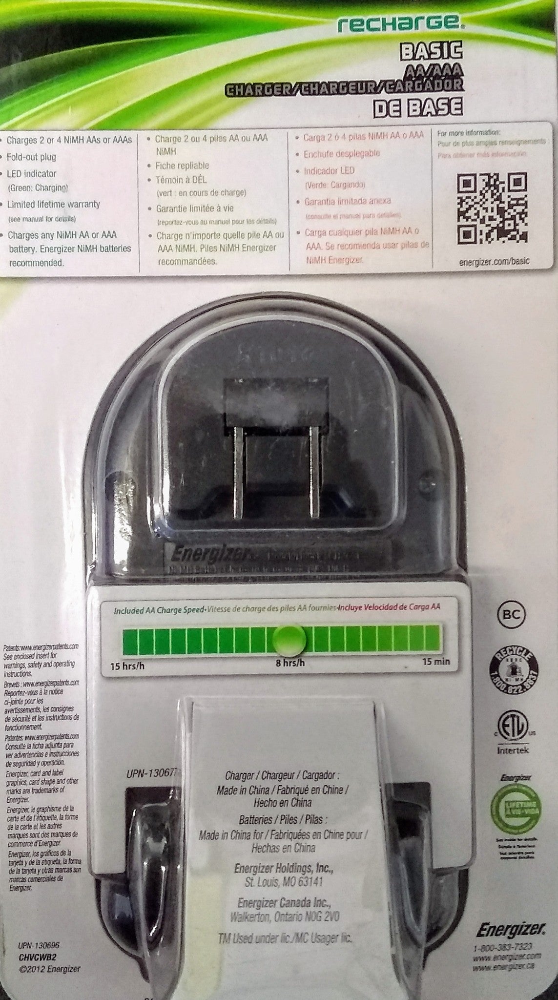 Energizer CHVCWB2 Recharge Basic Charger for AA & AAA Rechargeable Batteries