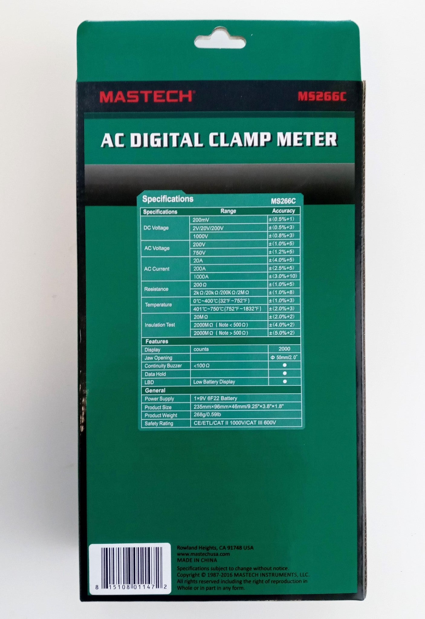 Mastech MS266C Digital Clamp Meter 750V