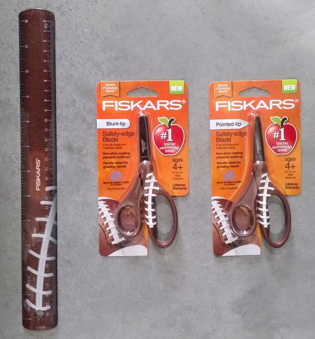 Fiskars 134162 Football MVP 5" Kid's 3-Piece Scissors & Ruler Set