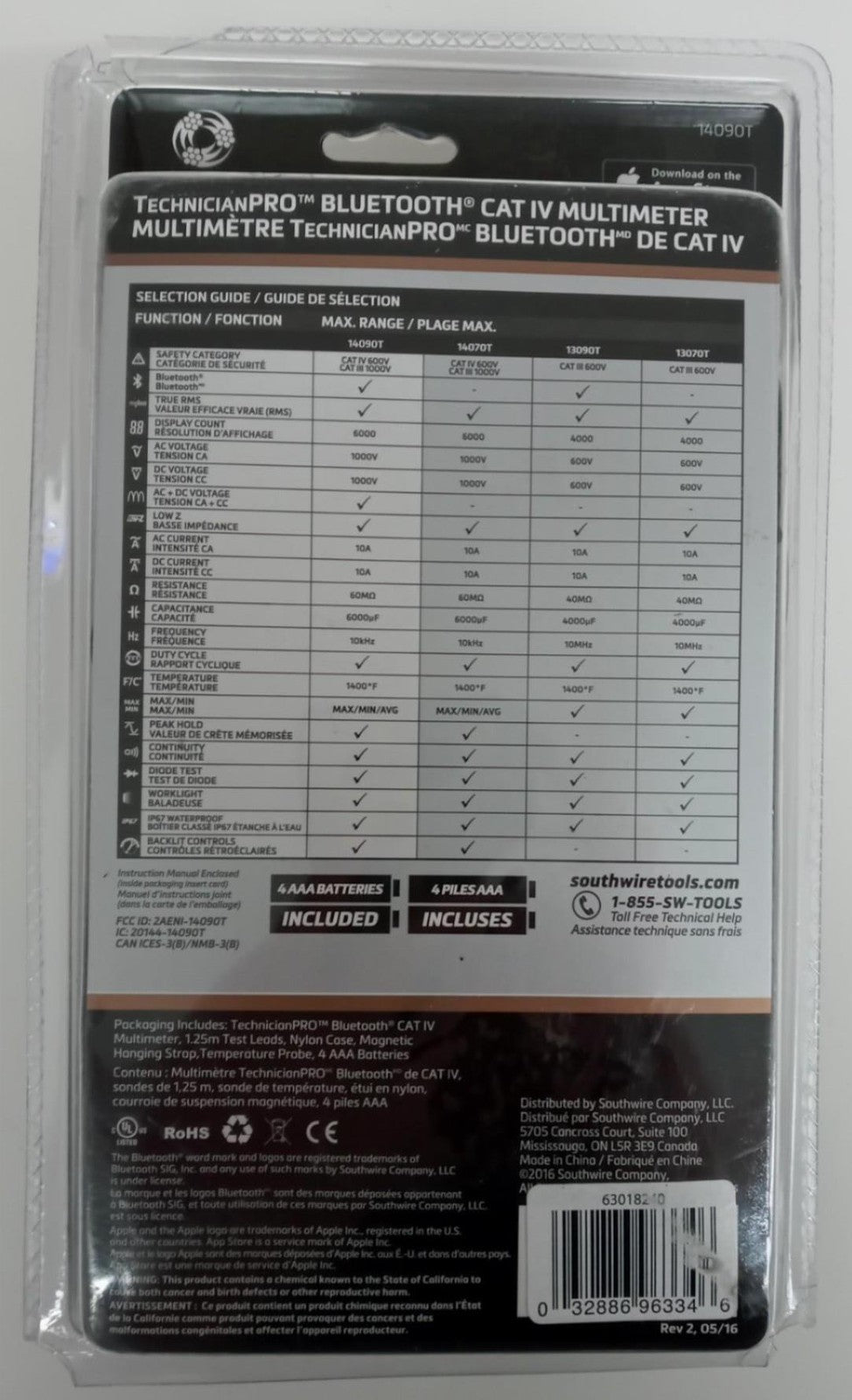 Southwire TechnicianPRO™ BLUETOOTH® CAT IV MULTIMETER w/pouch and Leads 14090T
