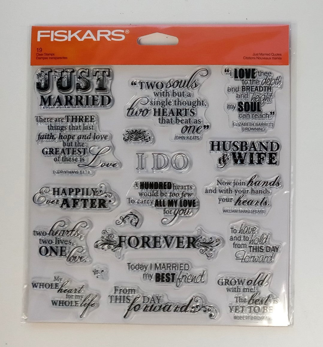 Fiskars Clear Stamps “Just Married” Wedding Quotes Acrylic Craft Set 155380