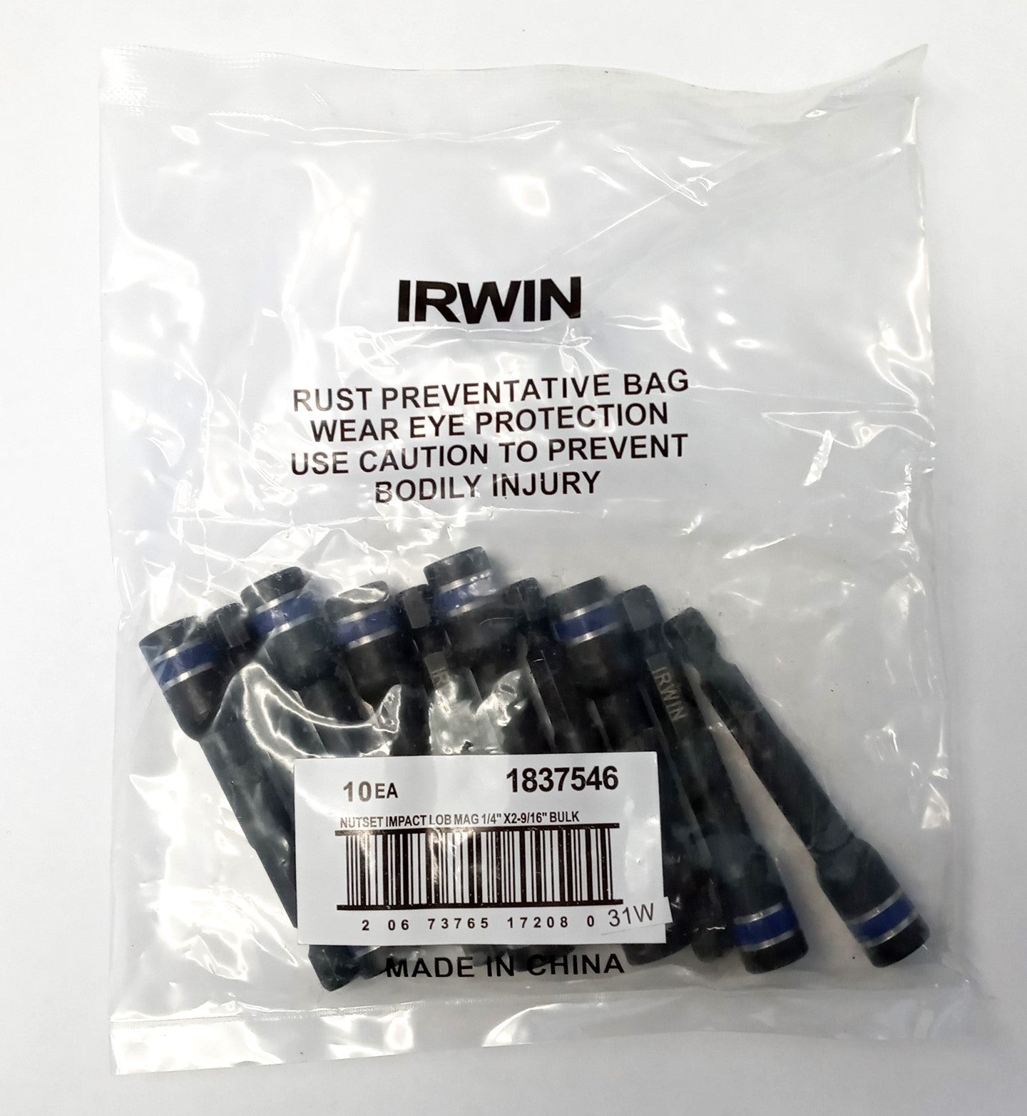 IRWIN Impact Magnetic Nutsetters 1/4" x 2-9/16" 10pcs 1837546