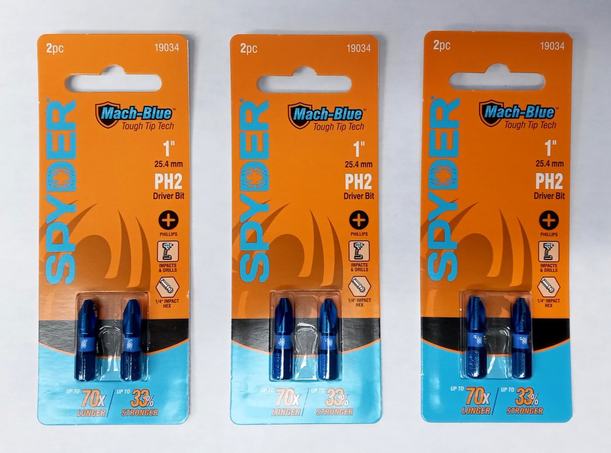 Spyder Mach-Blue PH2 1/4-in x 1-in Phillips Impact Driver Bit 6 Piece 19034