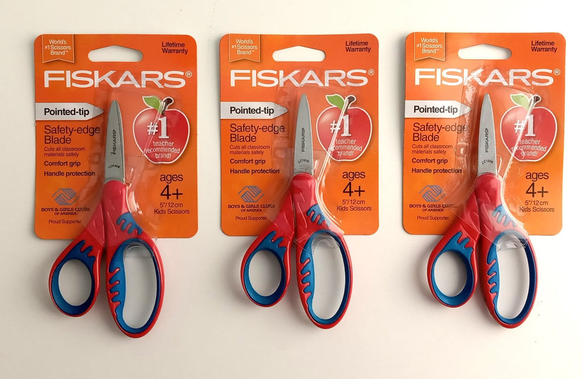 Fiskars Kids 5in Pointed Tip Safety Edge Scissors 3 Pair Asst. Colors 194230