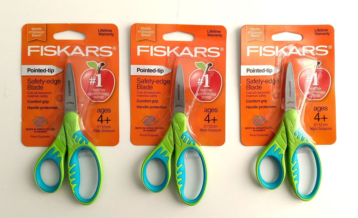 Fiskars Kids 5in Pointed Tip Safety Edge Scissors 3 Pair Asst. Colors 194230
