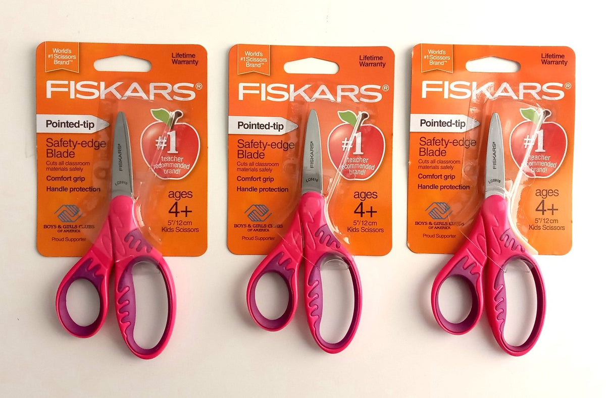 Fiskars Kids 5in Pointed Tip Safety Edge Scissors 3 Pair Asst. Colors 194230
