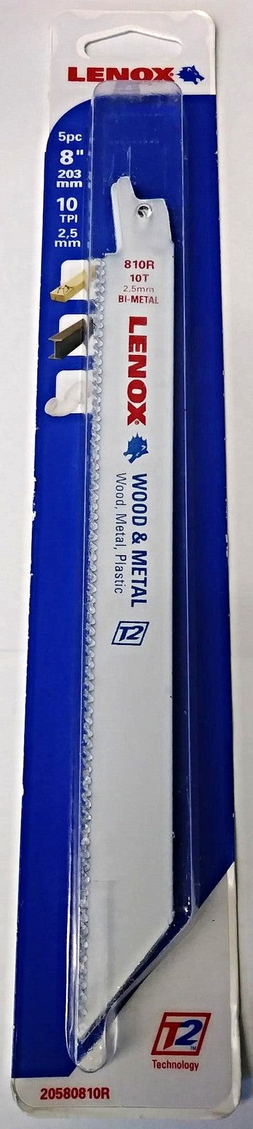 Lenox 8" x 10 TPI Bi-Metal Wood & Metal Reciprocating Blade 5 Pack USA 20580810R