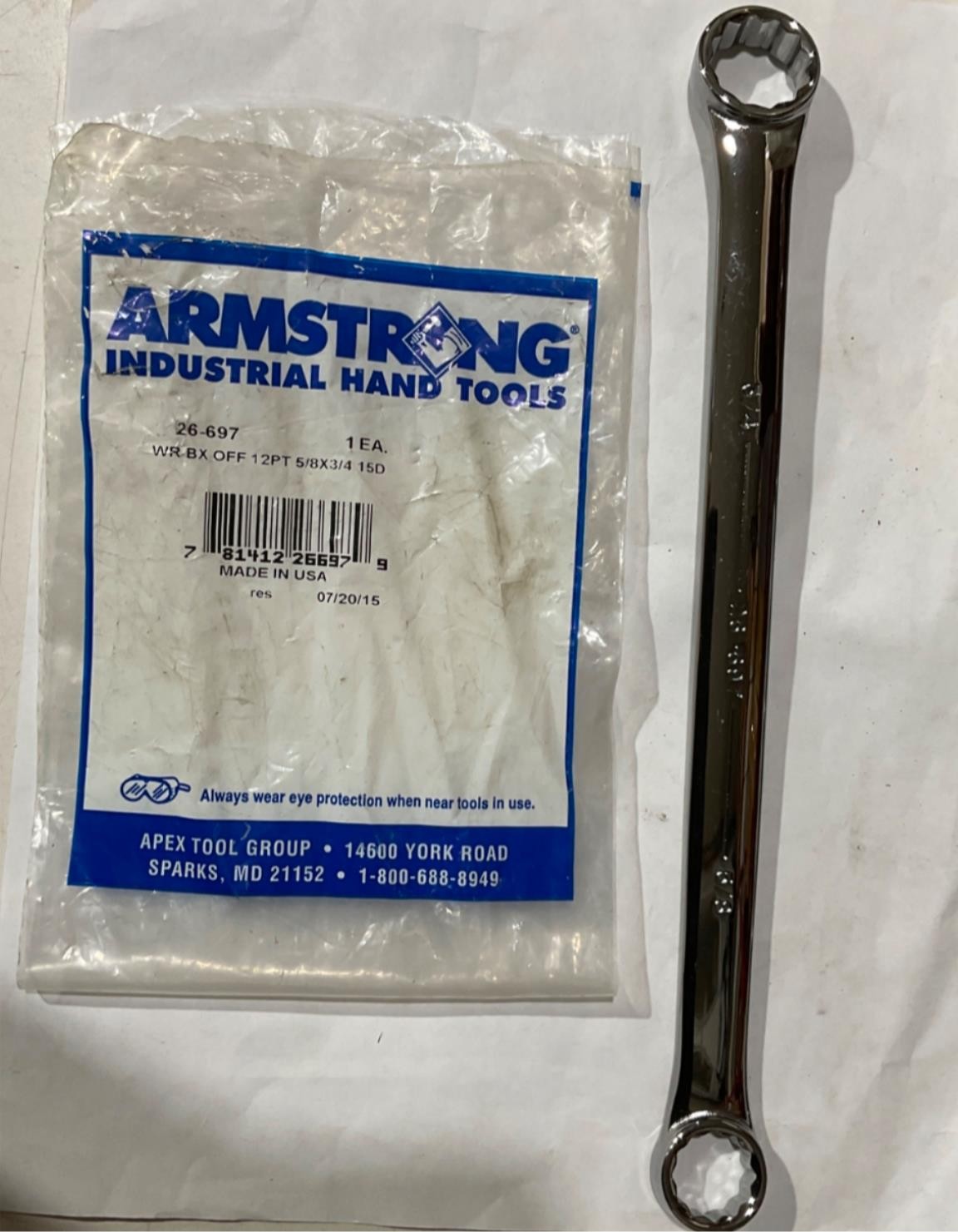 Armstrong Tools 26-697 5/8 x 3/4 Box End Wrench 12-point. USA