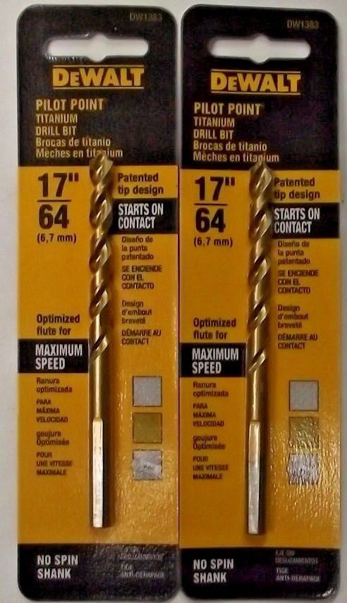 Dewalt 17/64" Titanium Pilot Point Drill Bit 2 Packs DW1383