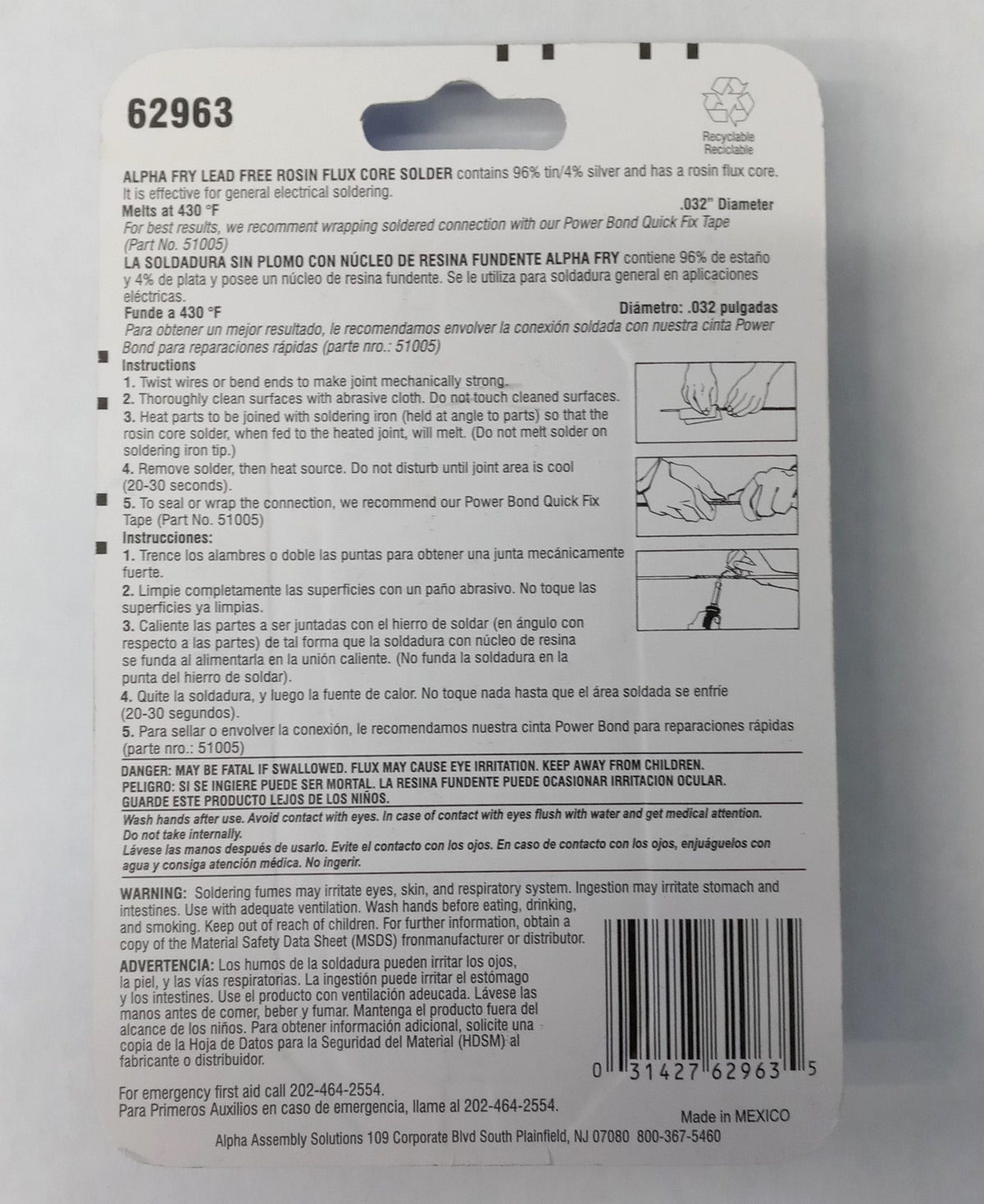 Alpha-Fry Lead-Free Rosin Flux Electrical Solder 0.032 Dia. in. 62963