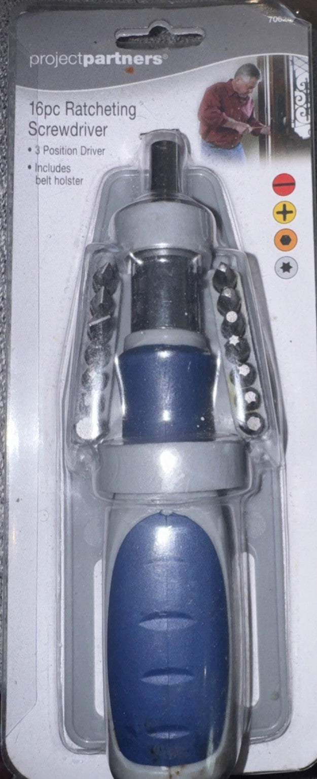 Project Partners 16-in-1 Ratcheting Screwdriver 3-Position Driver 70628