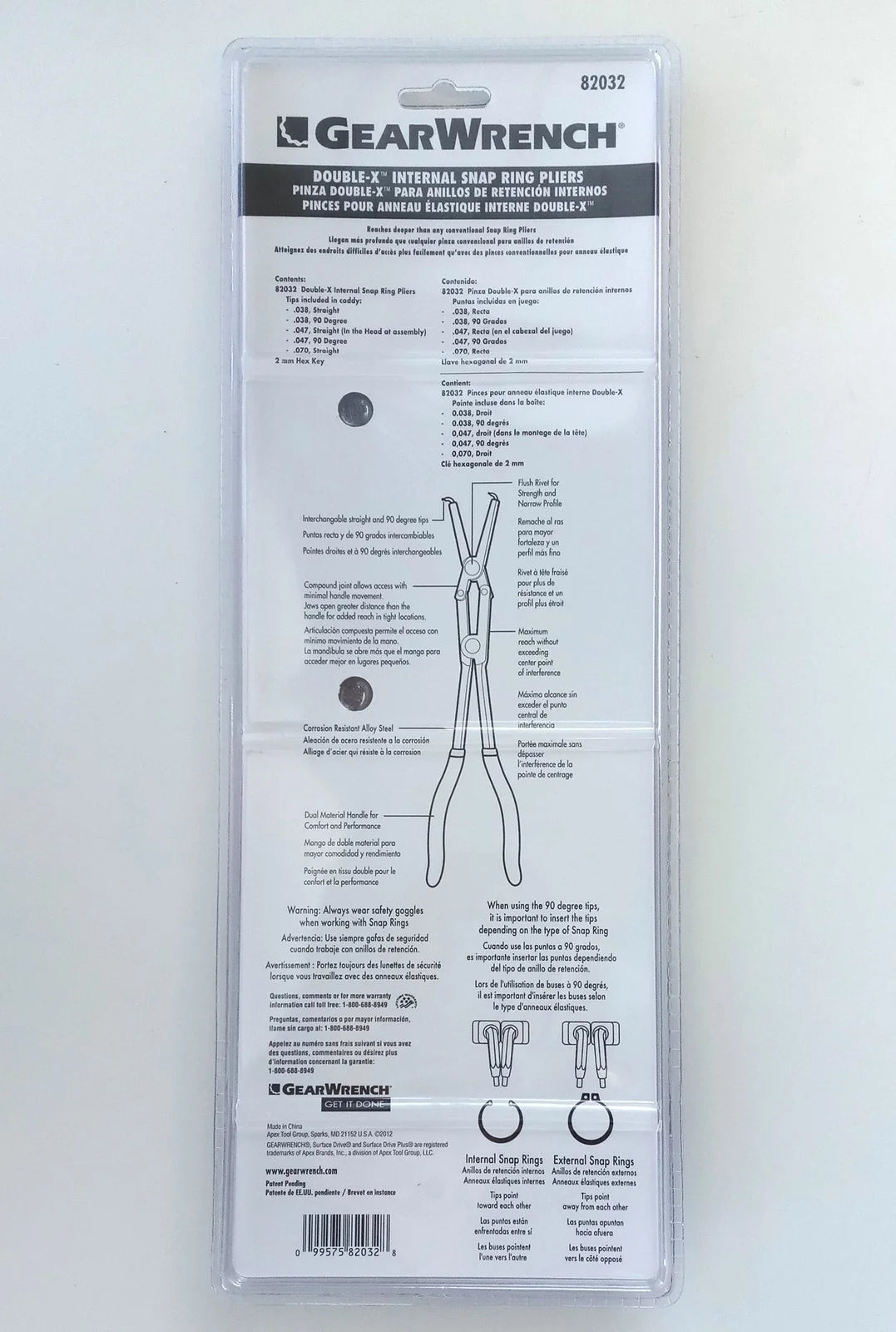 GEARWRENCH Double-X Internal Snap Ring Pliers 82032