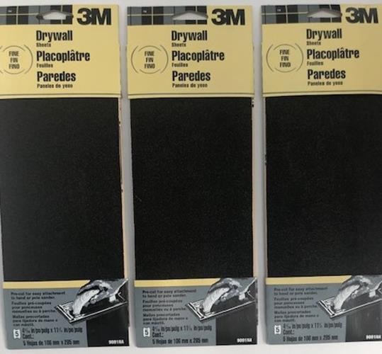 3M 4-3/16" x  11-1/4" Fine Drywall Sanding Sheets (3pks of 5pcs) 9091P/9091NA
