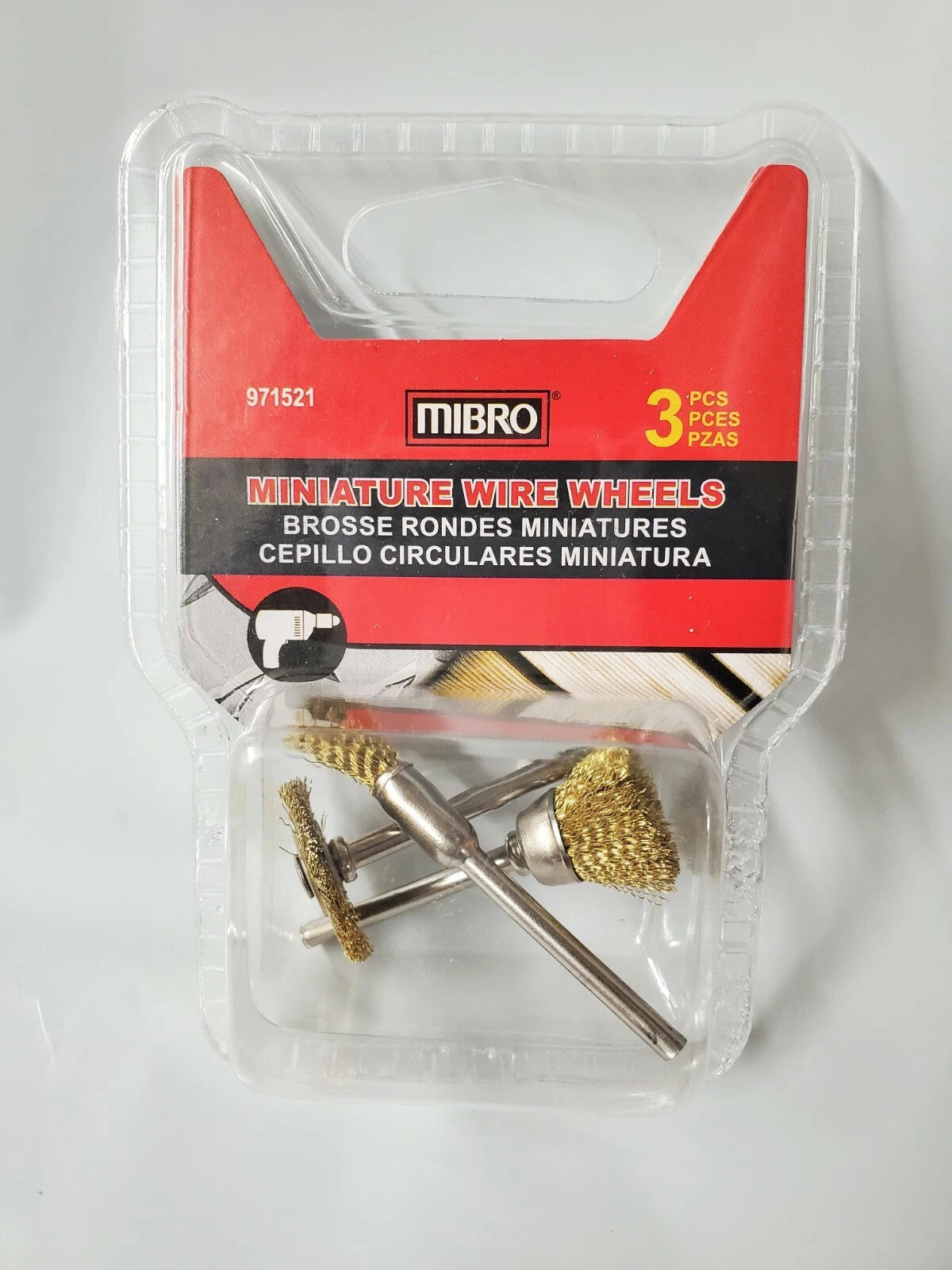 Mibro 3pc Brass Wire Brush Set, For Use With Dremel & Rotary Style Tools, 971521