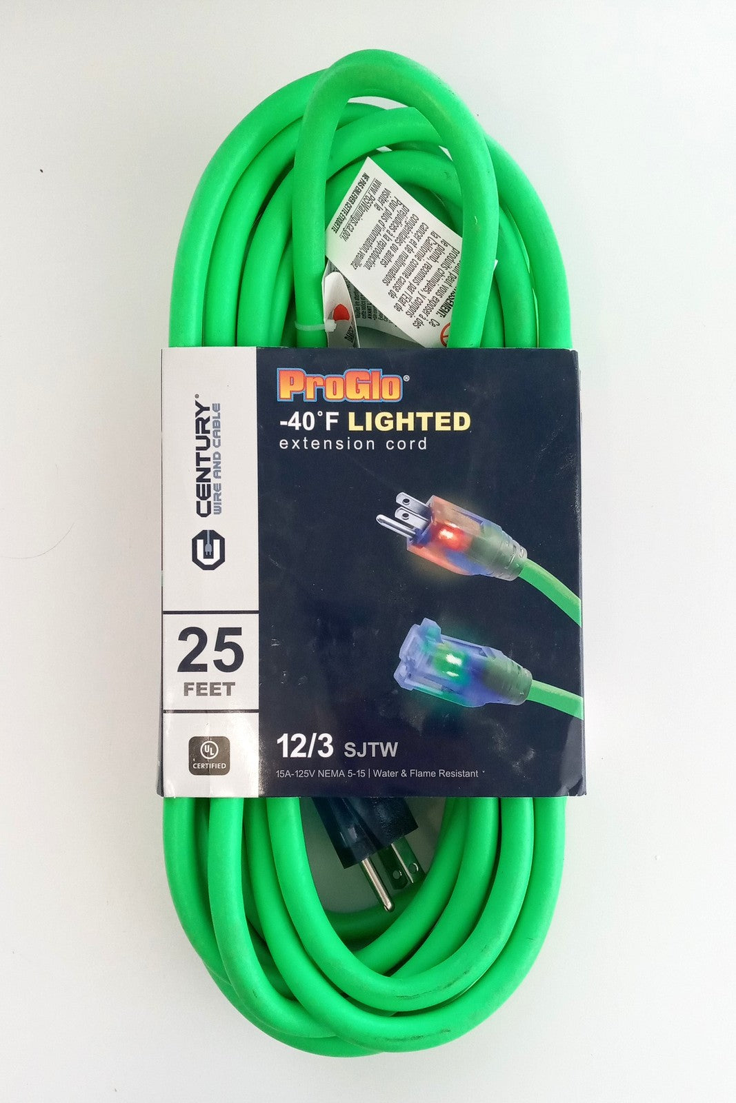Century Wire 25 Ft 12/3 SJTW Green ProGlo Extension Cord D17444025