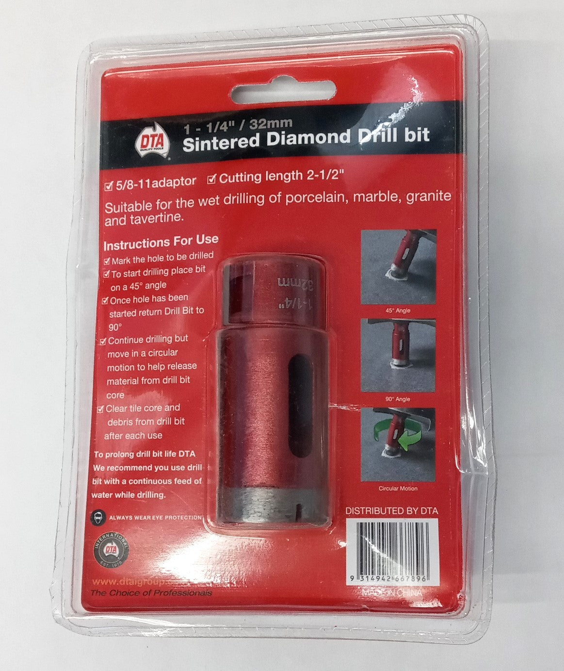 DTA 1-1/4" Sintered Diamond Wet Core Drill Bit 3320