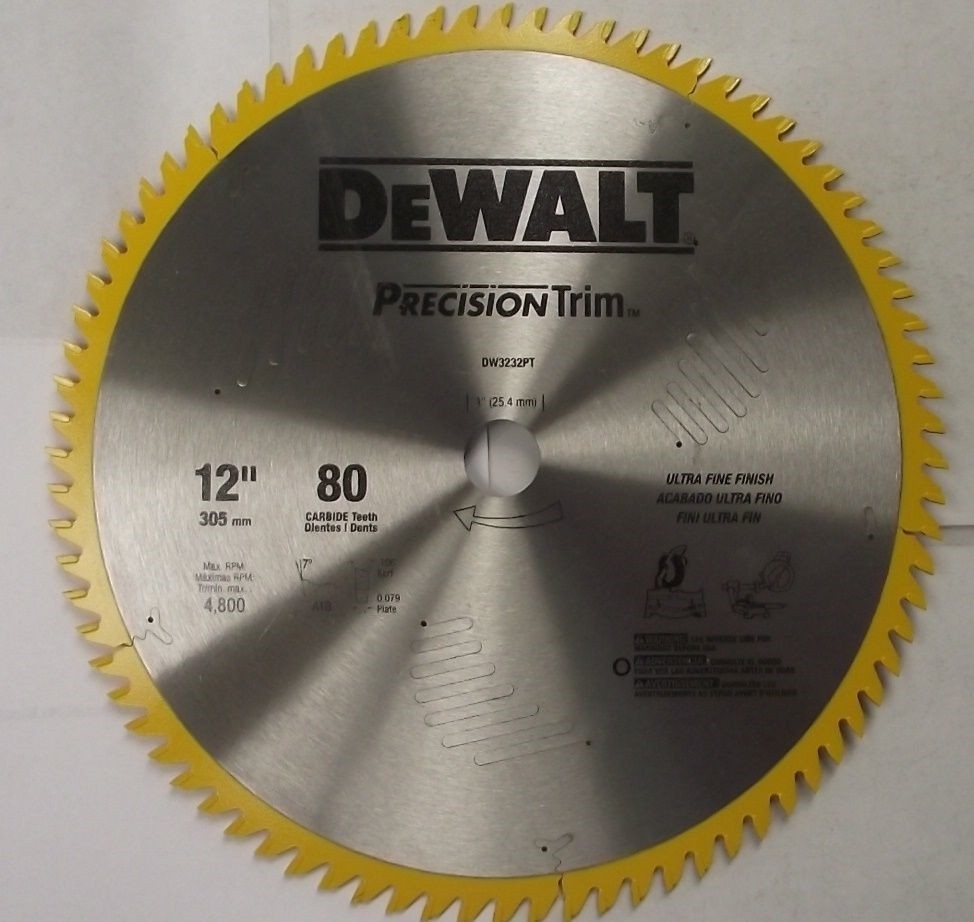 DEWALT Precision Trim 12" x 80 Tooth ATB Crosscutting Saw Blade USA DW3232PT