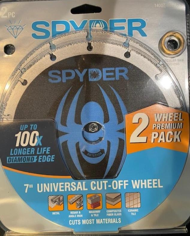 SPYDER (2) 7" Universal Diamond Edge Cut-Off Wheels With Arbor Bushing 14007-CA