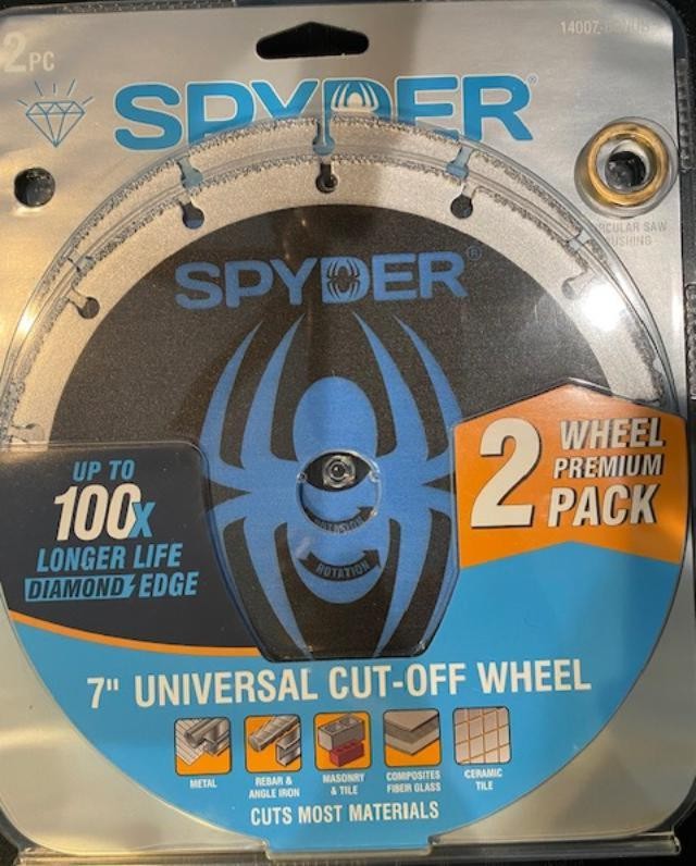 SPYDER (2) 7" Universal Diamond Edge Cut-Off Wheels With Arbor Bushing 14007-CA
