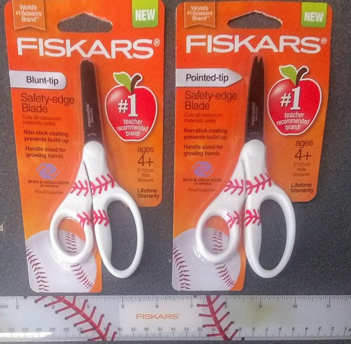 Fiskars 134302 Baseball MVP 5" Kid's 3-Piece Scissors & Rule Set