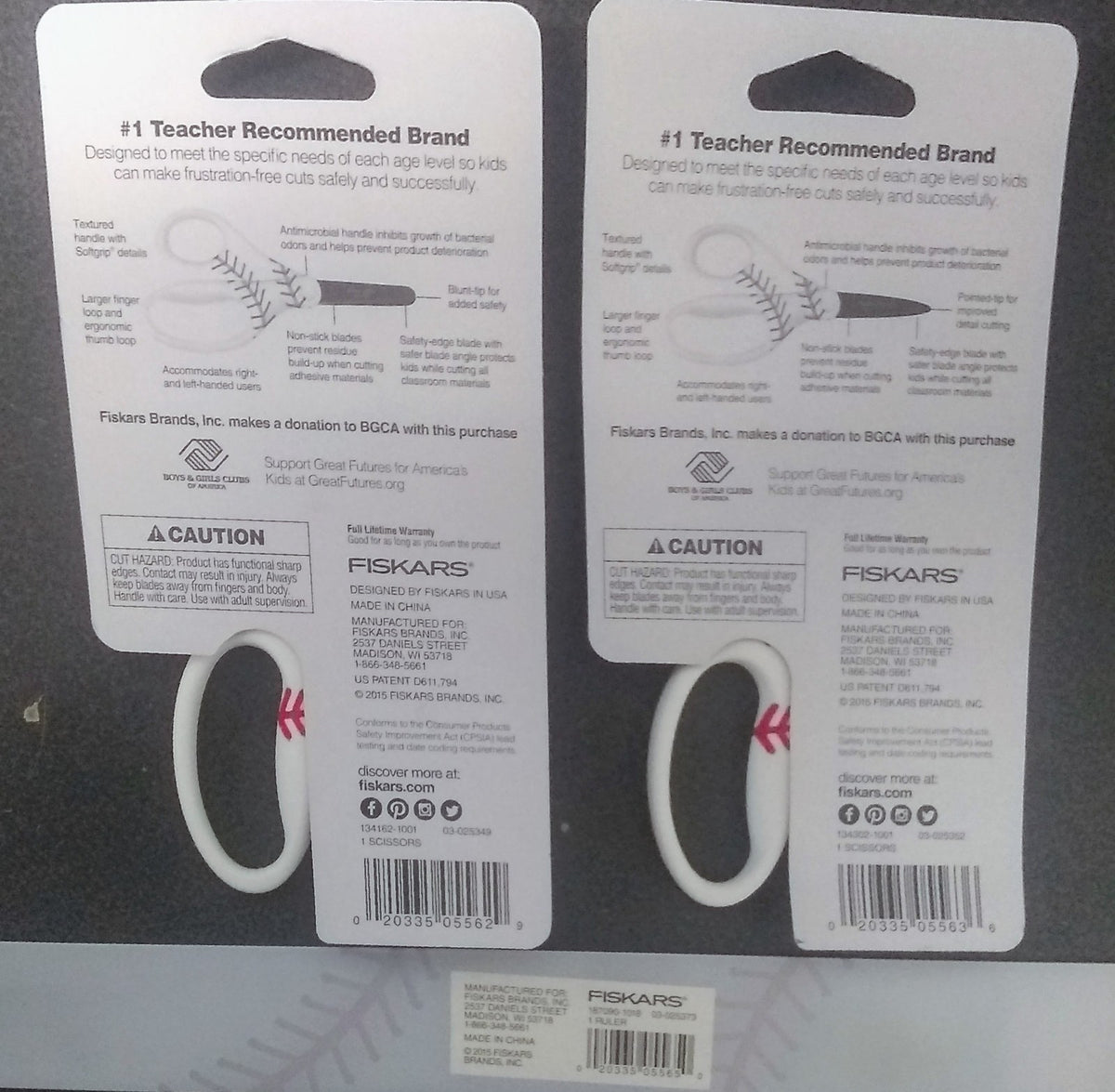 Fiskars 134302 Baseball MVP 5" Kid's 3-Piece Scissors & Rule Set