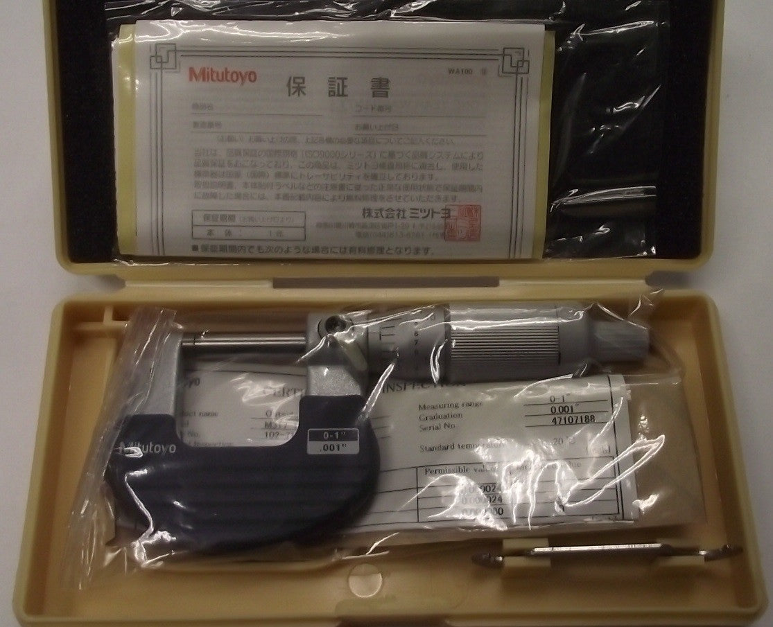 MITUTOYO 102-711 0-1" Outside Micrometer Ratchet Thimble Vernier Inch Japan