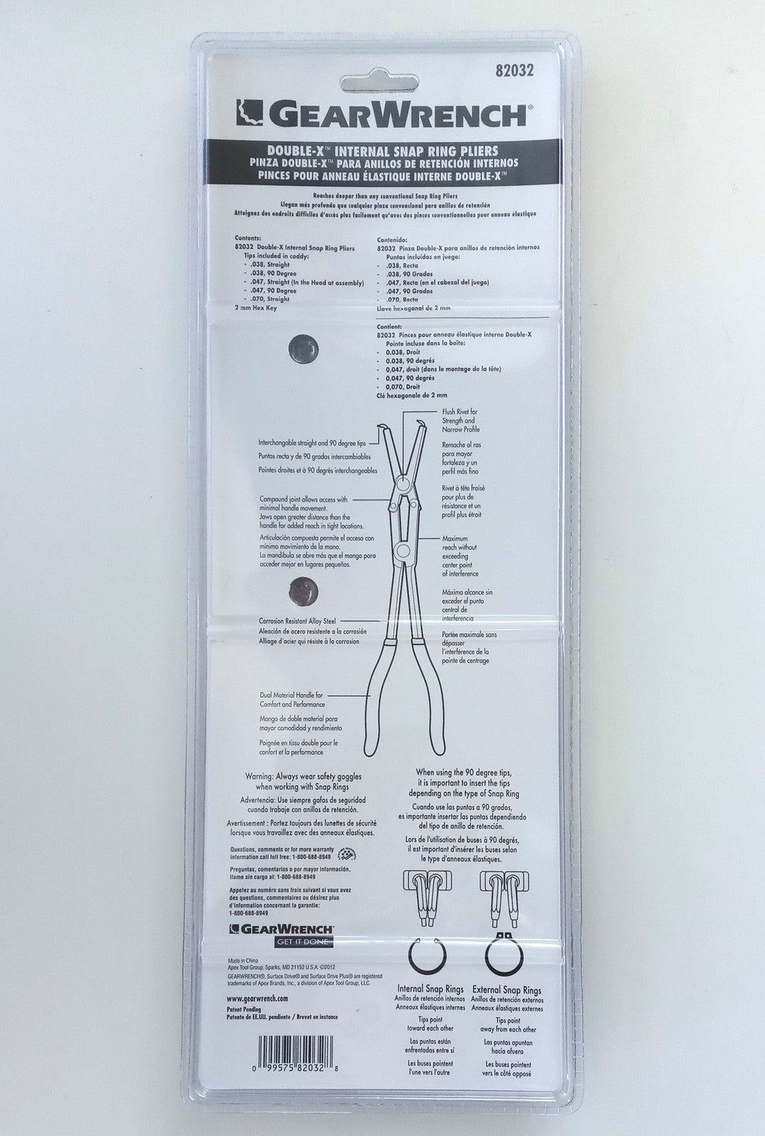 GEARWRENCH Double-X Internal Snap Ring Pliers 82032