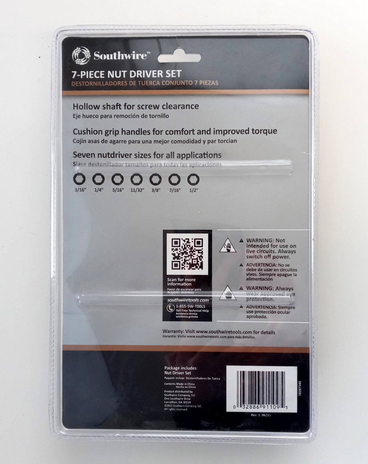 Southwire Tools 7-Piece Hollow-Shaft Nut Driver Set With 3in Shanks NDSET7