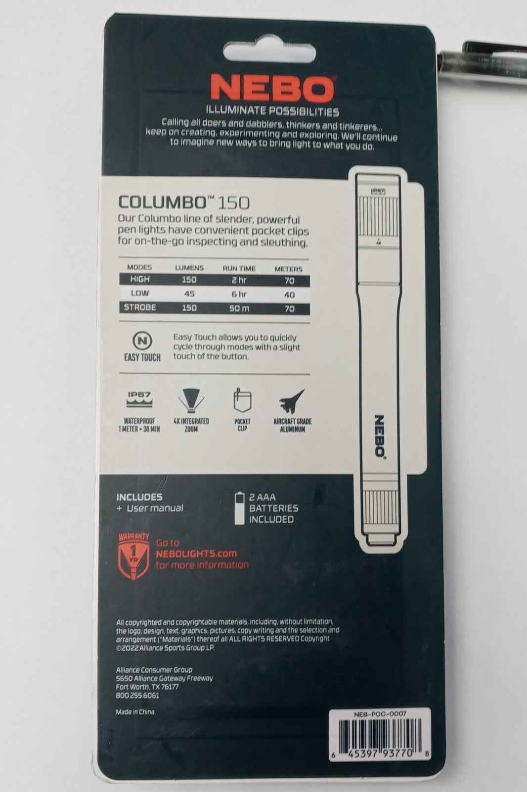 Nebo Columbo 150 Flashlight 150 Lumens Waterproof NEB-POC-0007
