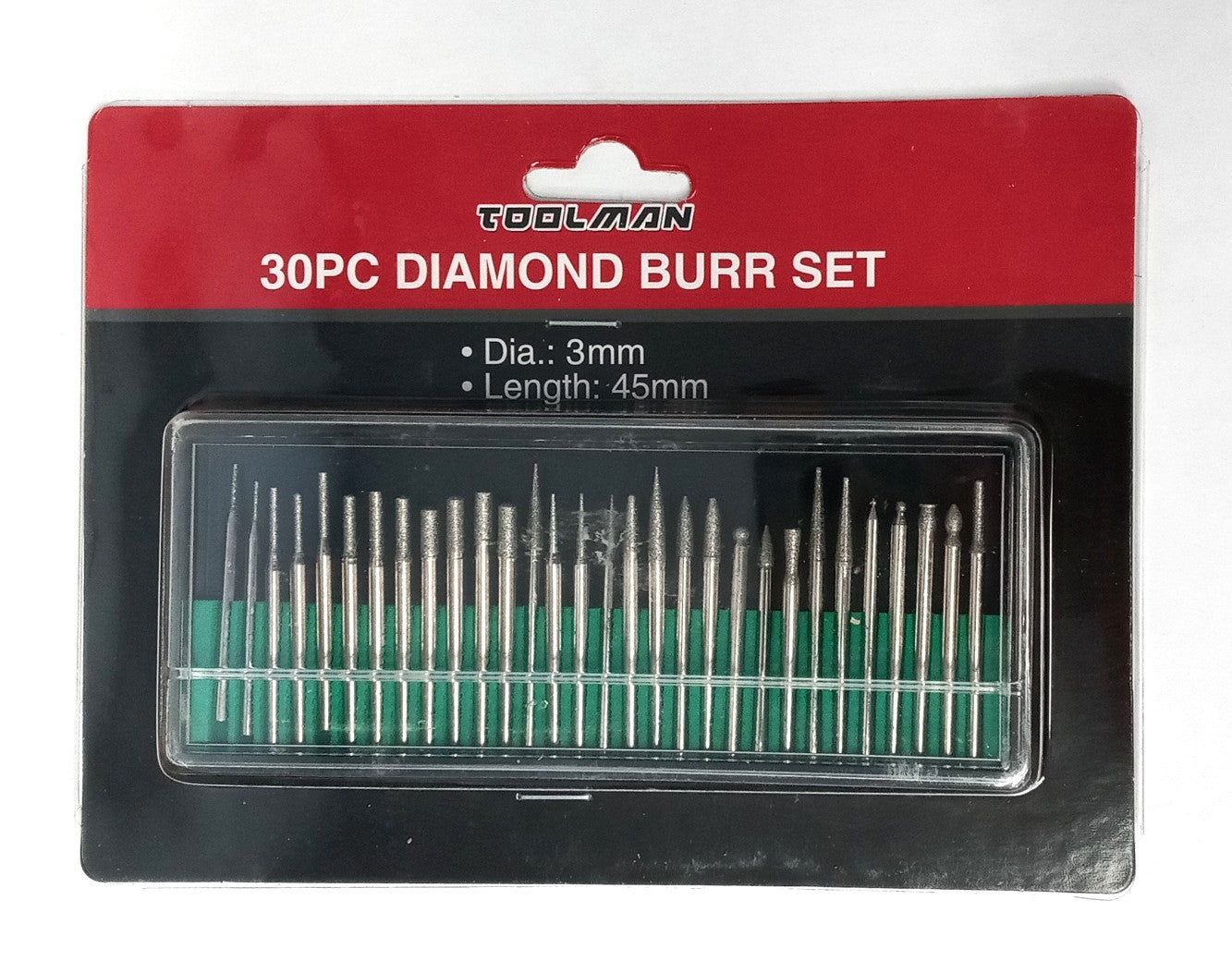 Toolman 30 Piece Diamond Burr Set ~ 3mm 45mm Length QTH017