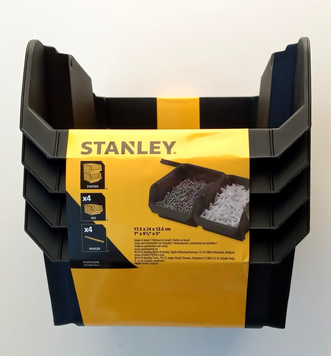 Stanley Stackable Poly Storage Bin #3 Black 4-Pack w/Hangers STST55304B
