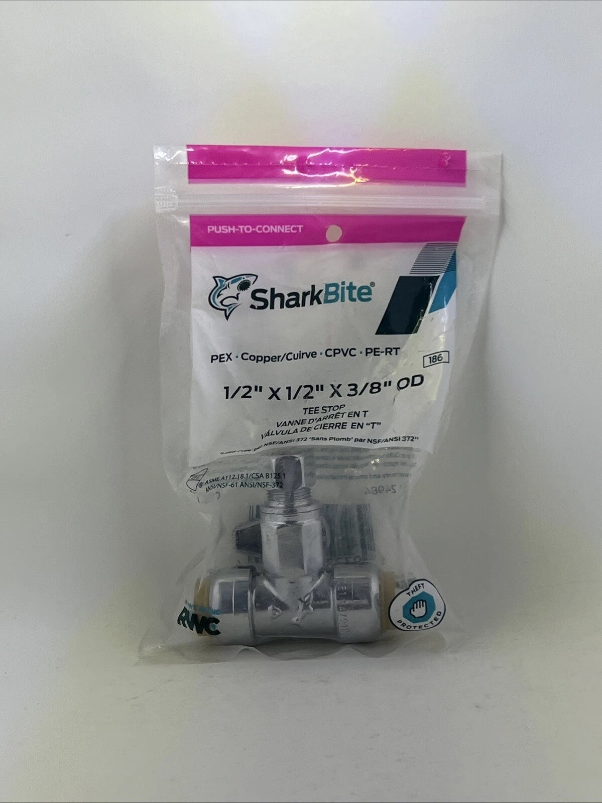 SharkBite 1/2" x 1/2" x 3/8" Compression Tee Stop UR24984A