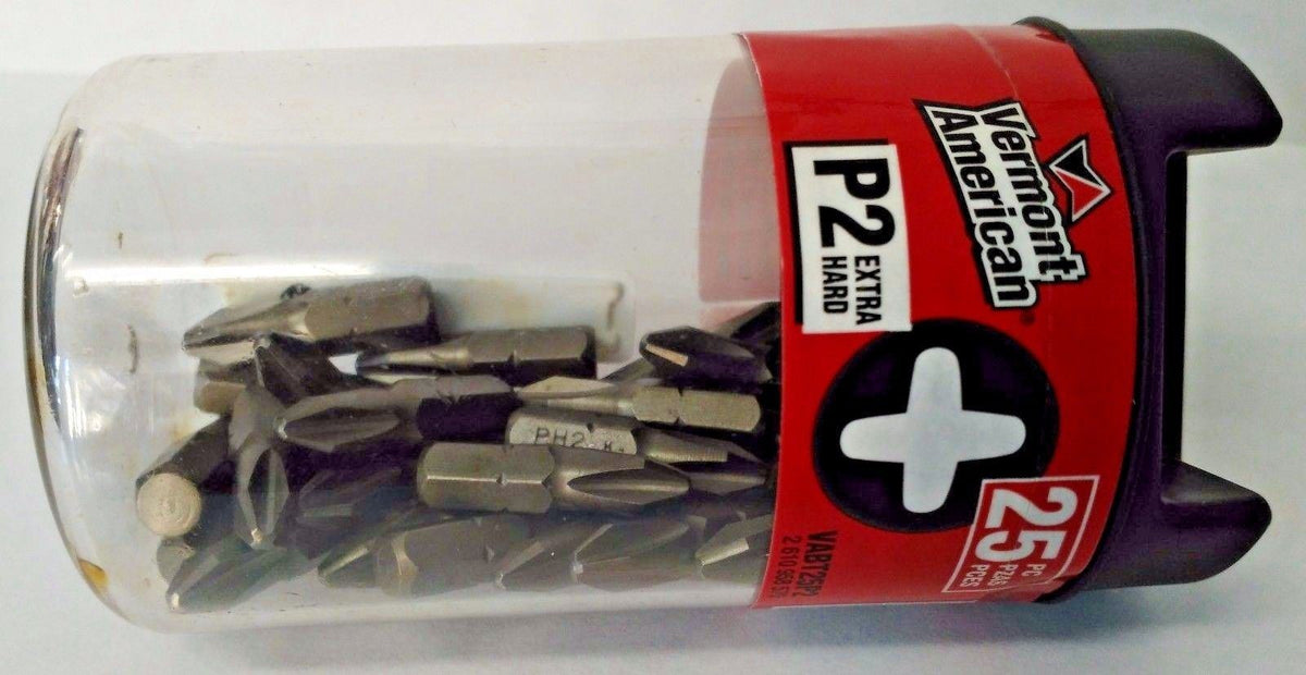 Vermont American P2 Extra Hard Phillips Bits 25pk VABT25P2