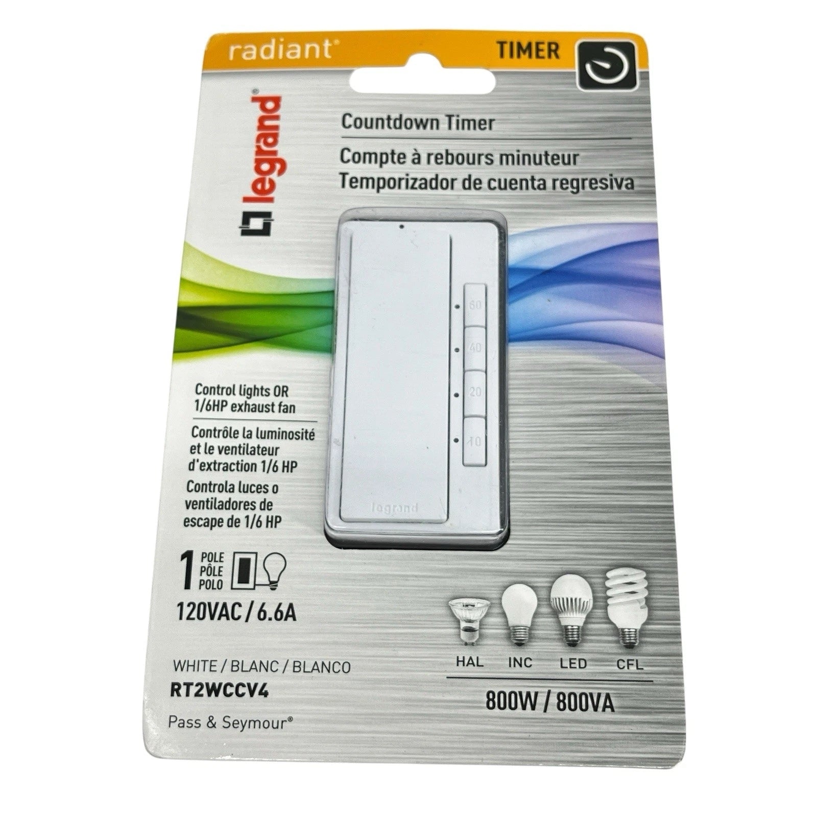 Legrand Countdown Timer For Control Lights Or 1/6 HP Exhaust Fan RT2WCCV4