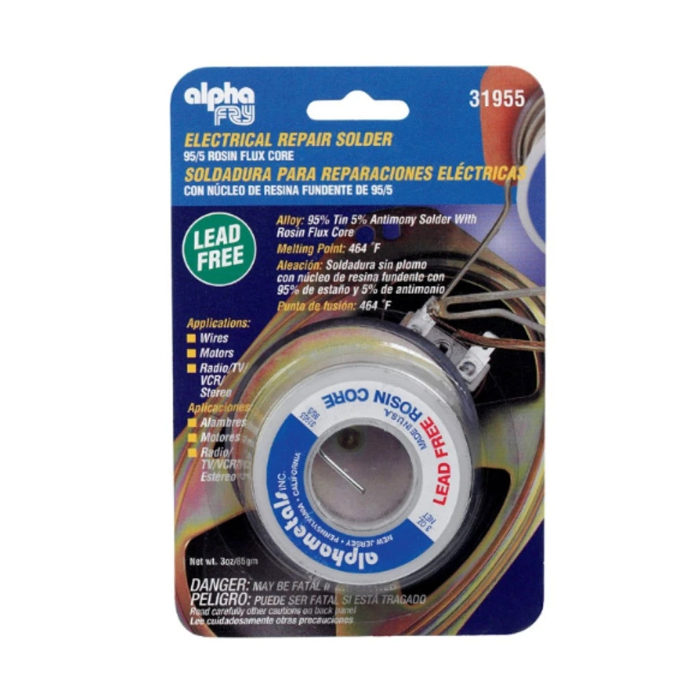 Alpha Fry 3oz Lead-Free Rosin Core Solder Wire 0.06in. D Tin/Antimony 95/5 31955