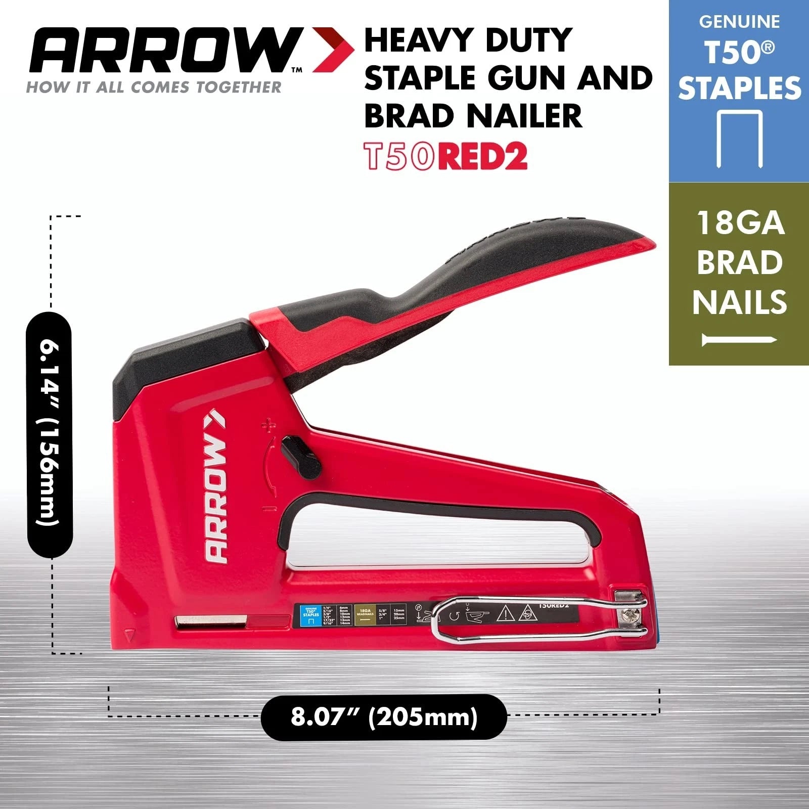 Arrow Heavy Duty Manual 2-in-1 Staple Gun And Brad Nailer For Upholstery T50RED2